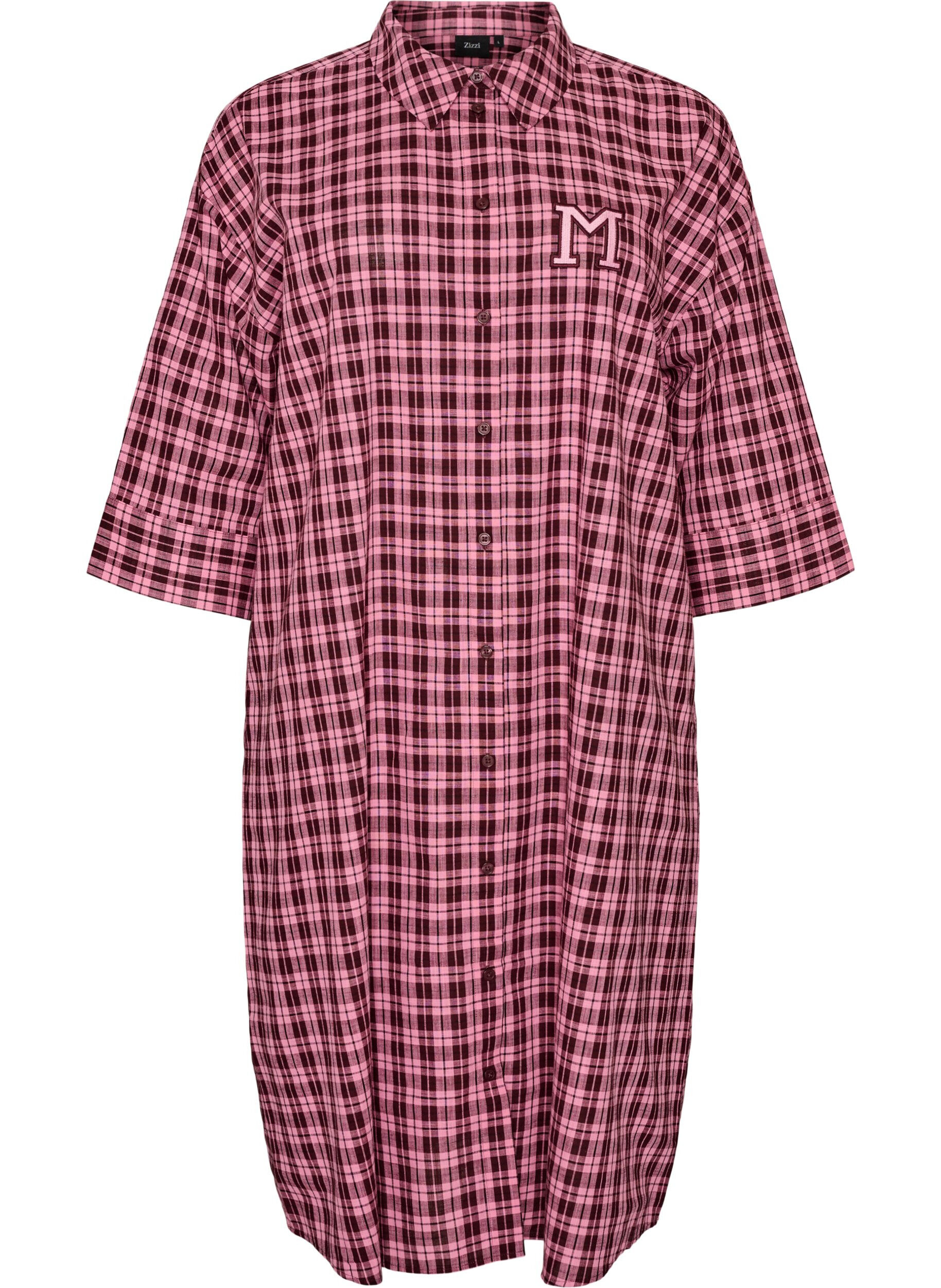 ZizziPitk&auml;hk&ouml; ruudullinen paita 3/4-hihoilla, Vaaleanpunainen, Packshot image number 0