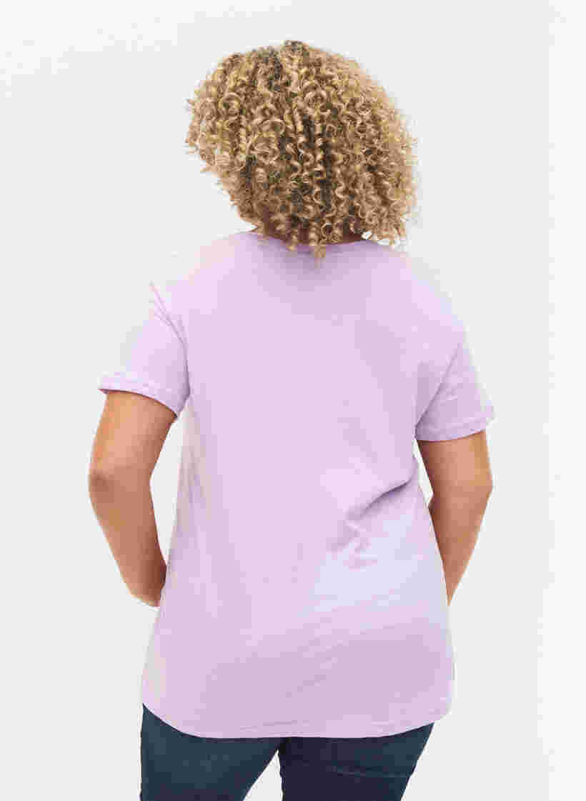 Lyhythihainen puuvillainen t-paita painatuksella, Lavendula LOVE, Model image number 1