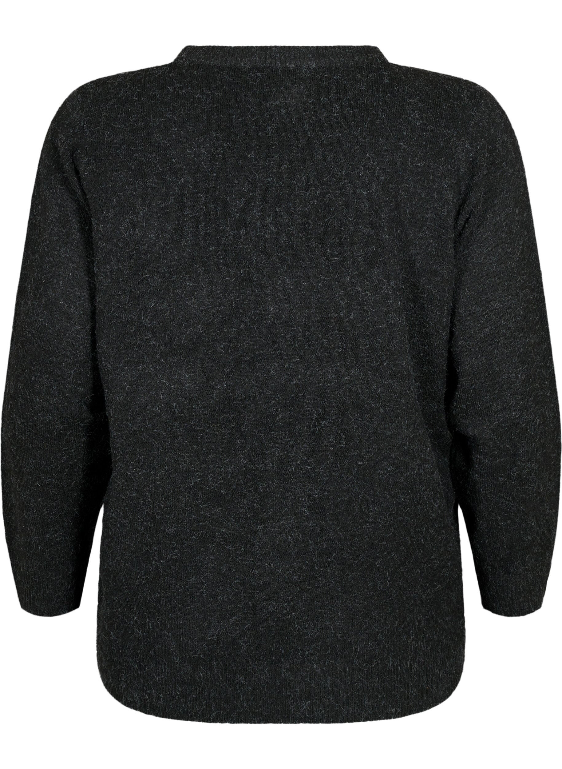 ZizziMelange V-p&auml;&auml;ntiellinen neulepusero, Dark Grey Melange, Packshot image number 1