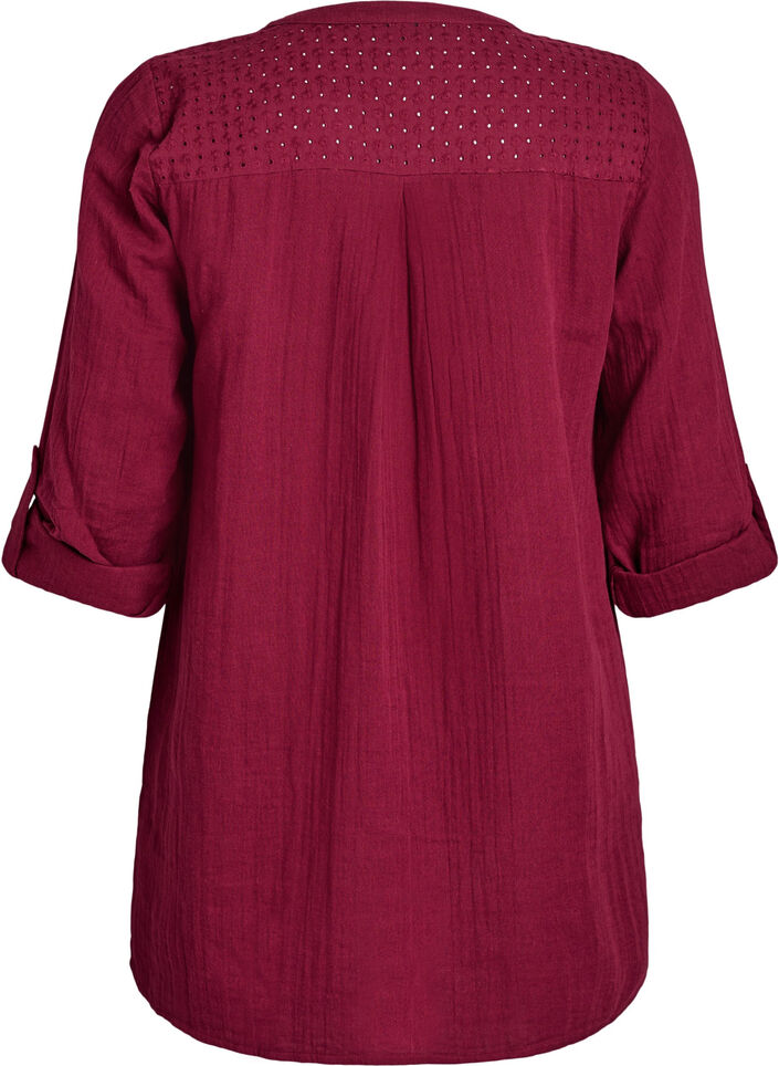 Puuvillamusliinitunika brodeeratulla pitsill&auml;, Tumma Bordeaux, Packshot image number 1