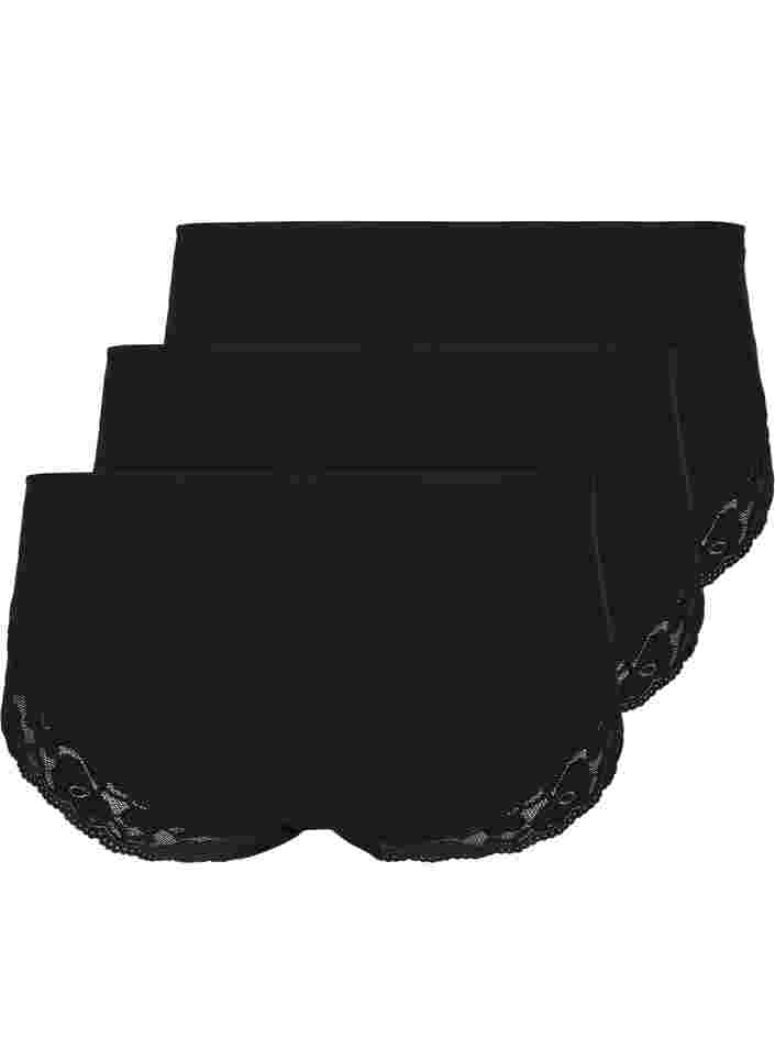 3 kpl hipster-alushousuja pitsireunuksella, Black, Packshot image number 1