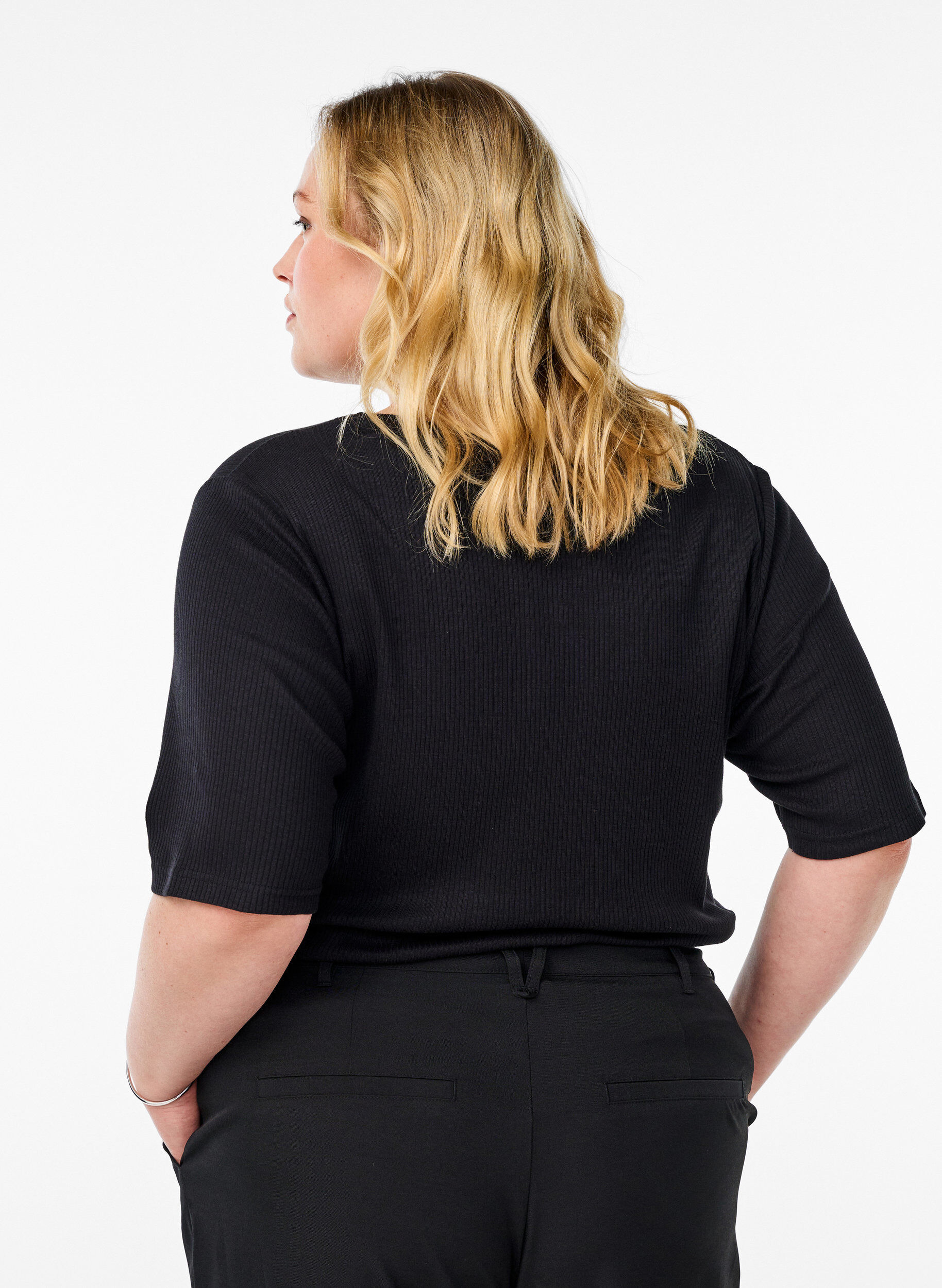 ZizziRibattu jerseypusero, jossa on lyhyet hihat, Musta, Model image number 2