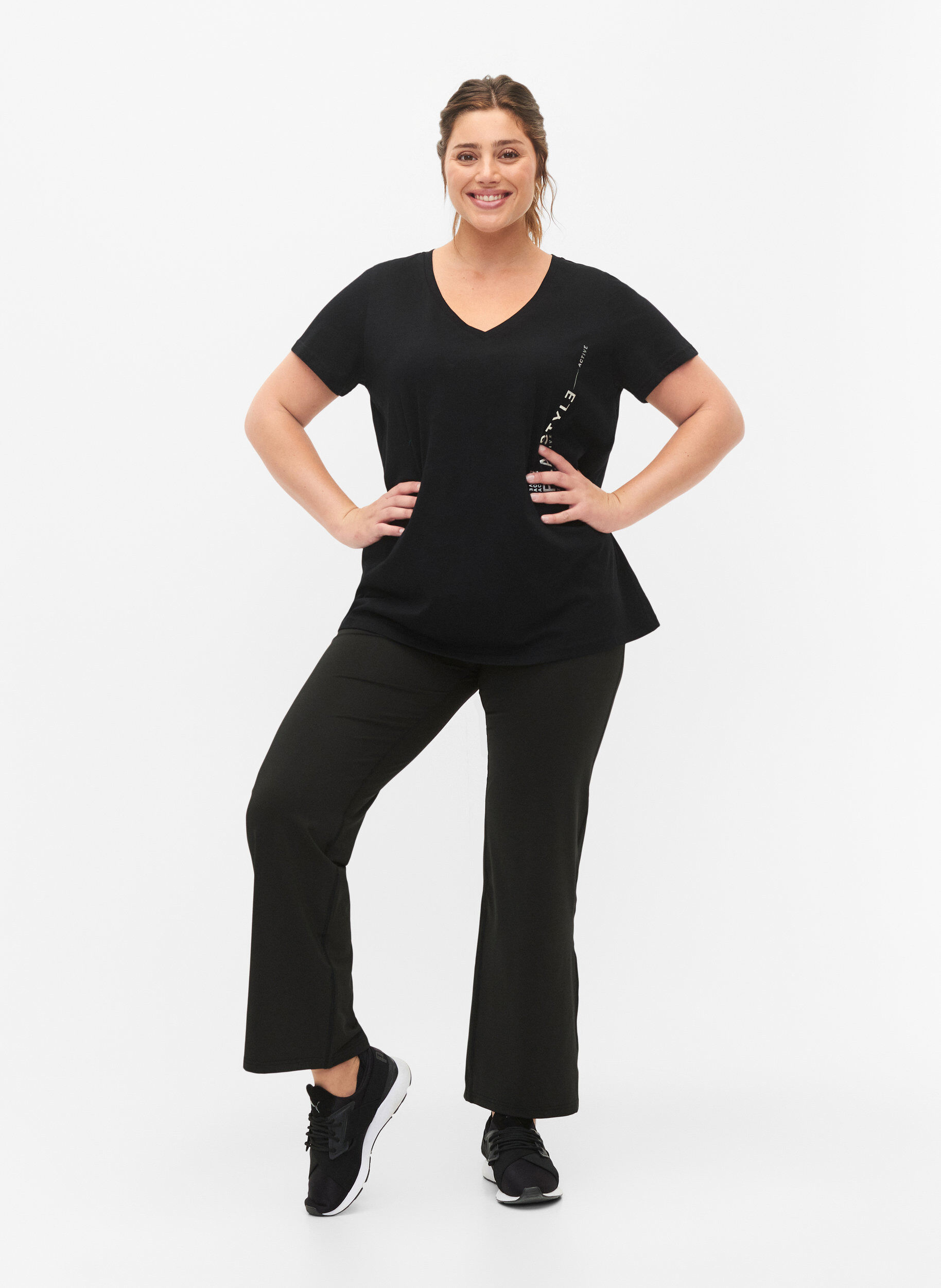 Zizzi Puuvillainen treeni-t-paita printill&auml;, Black w. Playstyle, Model image number 2