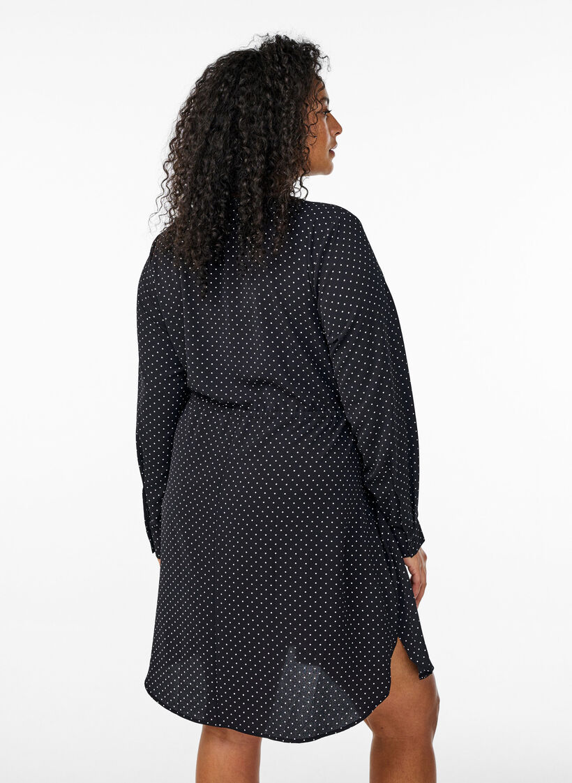 Polvimittainen mekko solmittavalla vyöllä, Musta, Model image number 2