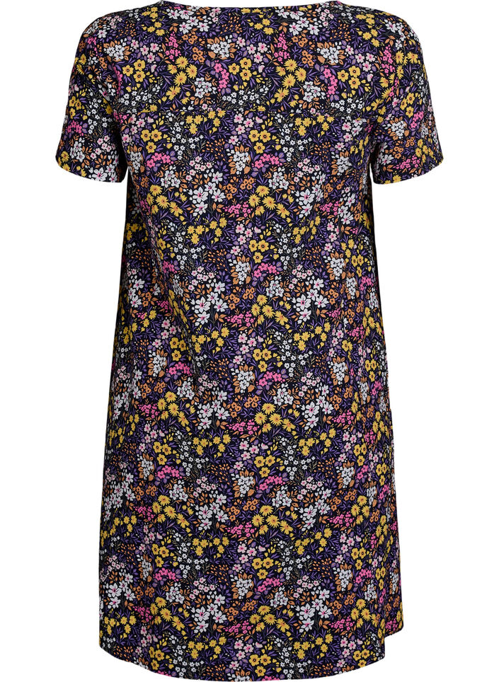 Lyhyt a-linjainen mekko kukkakuviolla, Sininen, Packshot image number 1