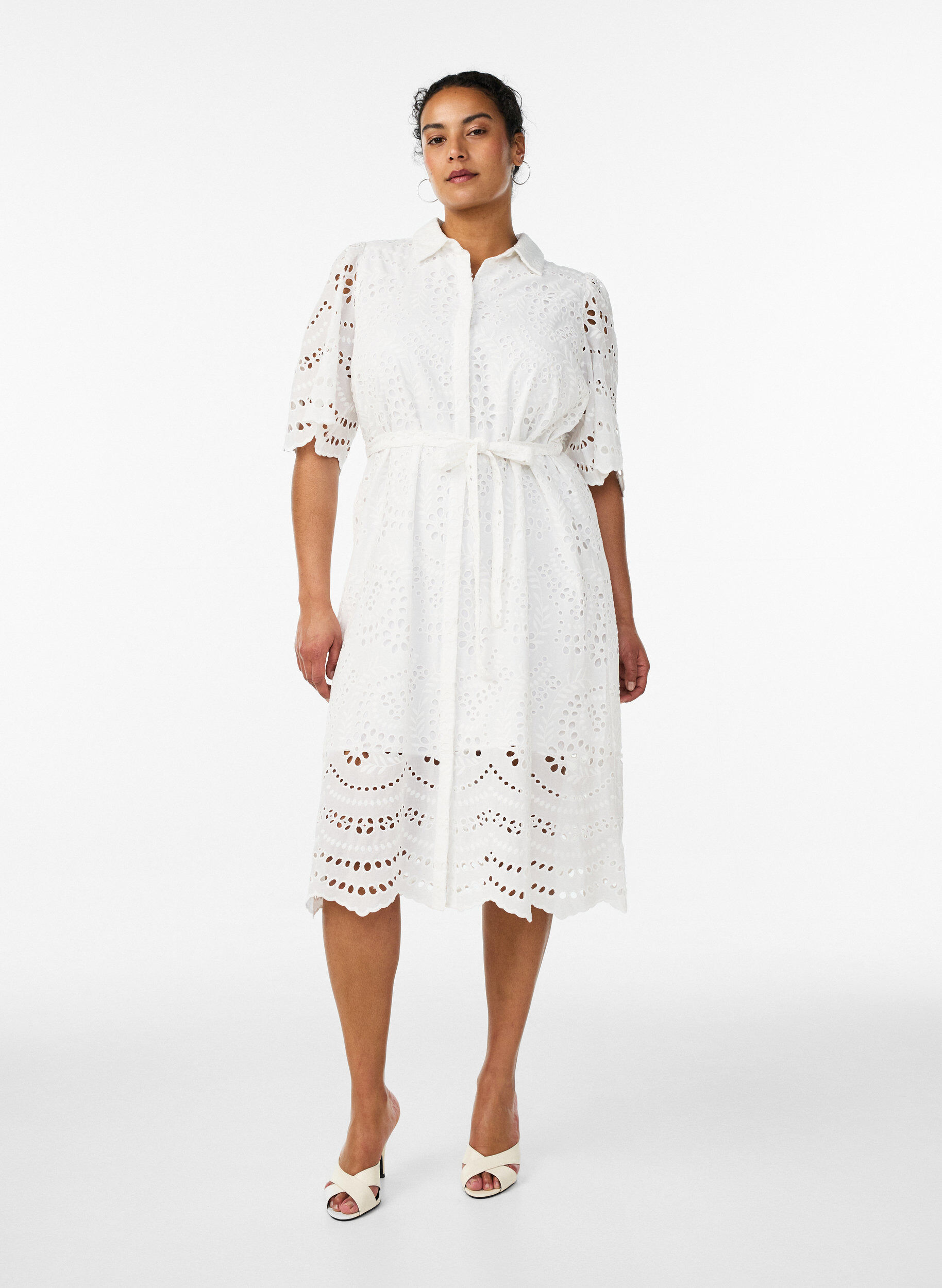 ZizziPaitamekko brodeerattua broderie anglaise -kangasta vy&ouml;ll&auml;, Valkoinen, Model image number 1