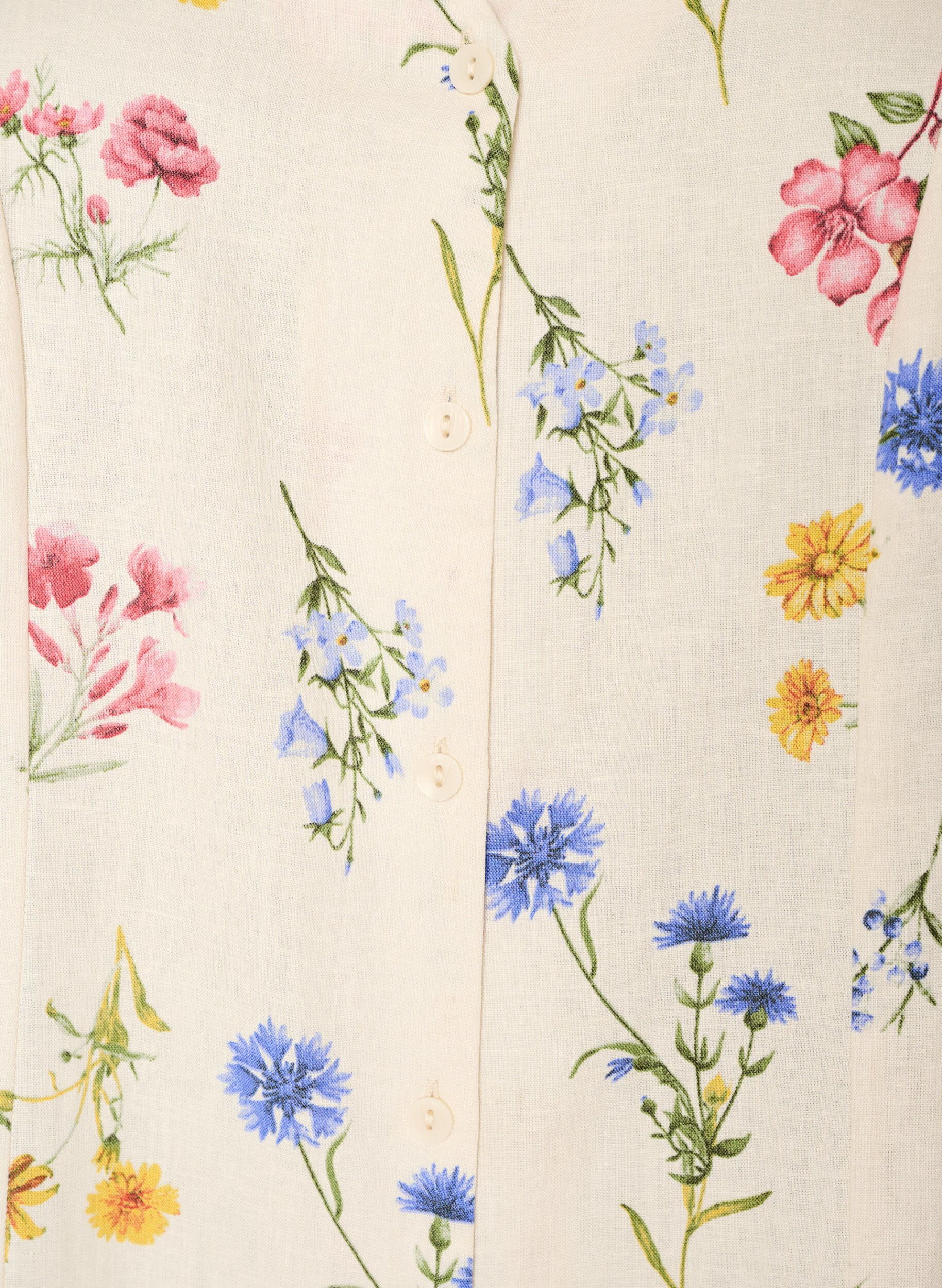 Zizzi Midimekko pellava- ja viskoosisekoitteesta r&ouml;yhel&ouml;hihoilla, Beige, Packshot image number 2