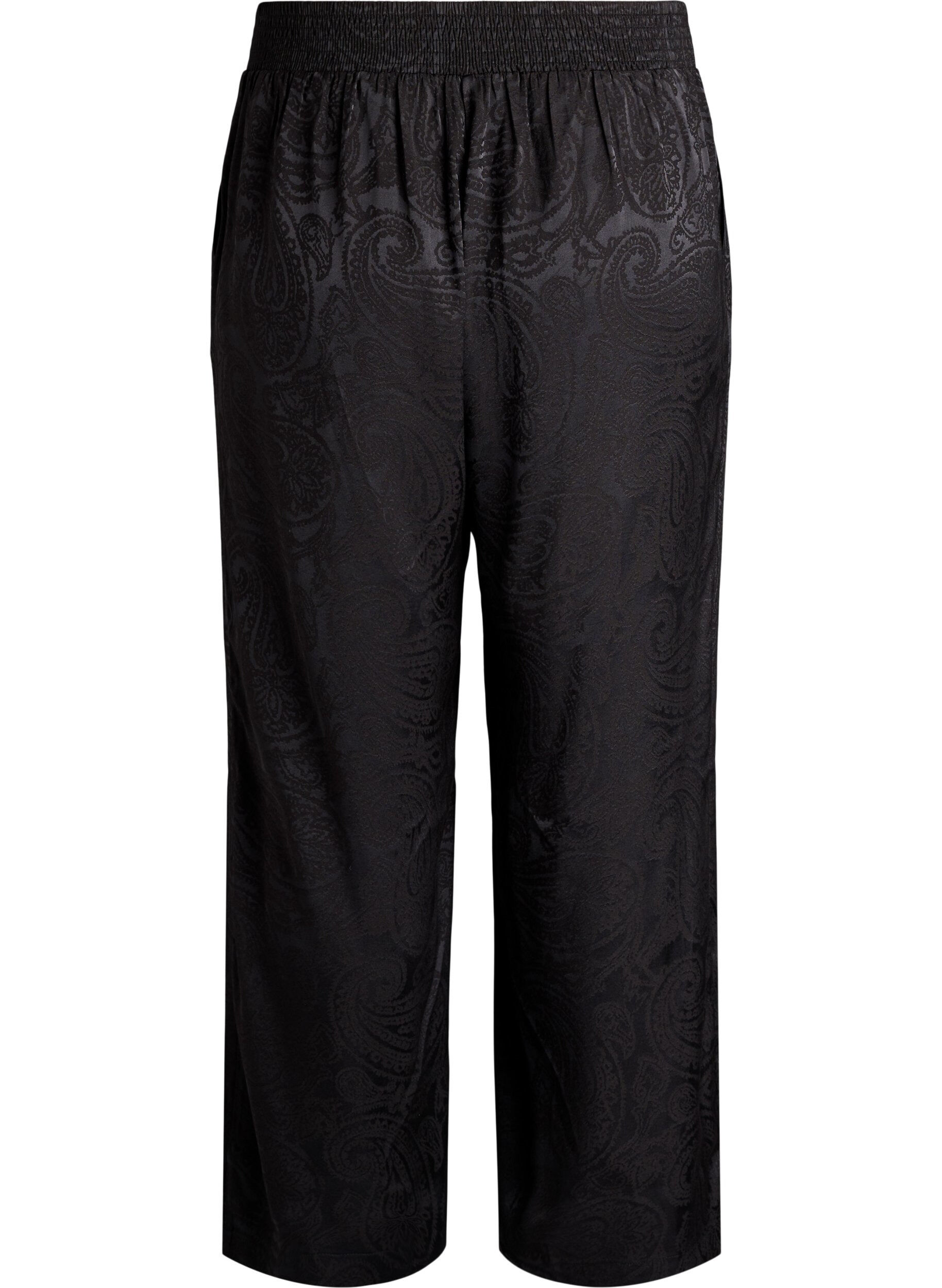 ZizziRennot housut paisley-kuviolla ja korkealla vy&ouml;t&auml;r&ouml;ll&auml;, Musta, Packshot image number 1