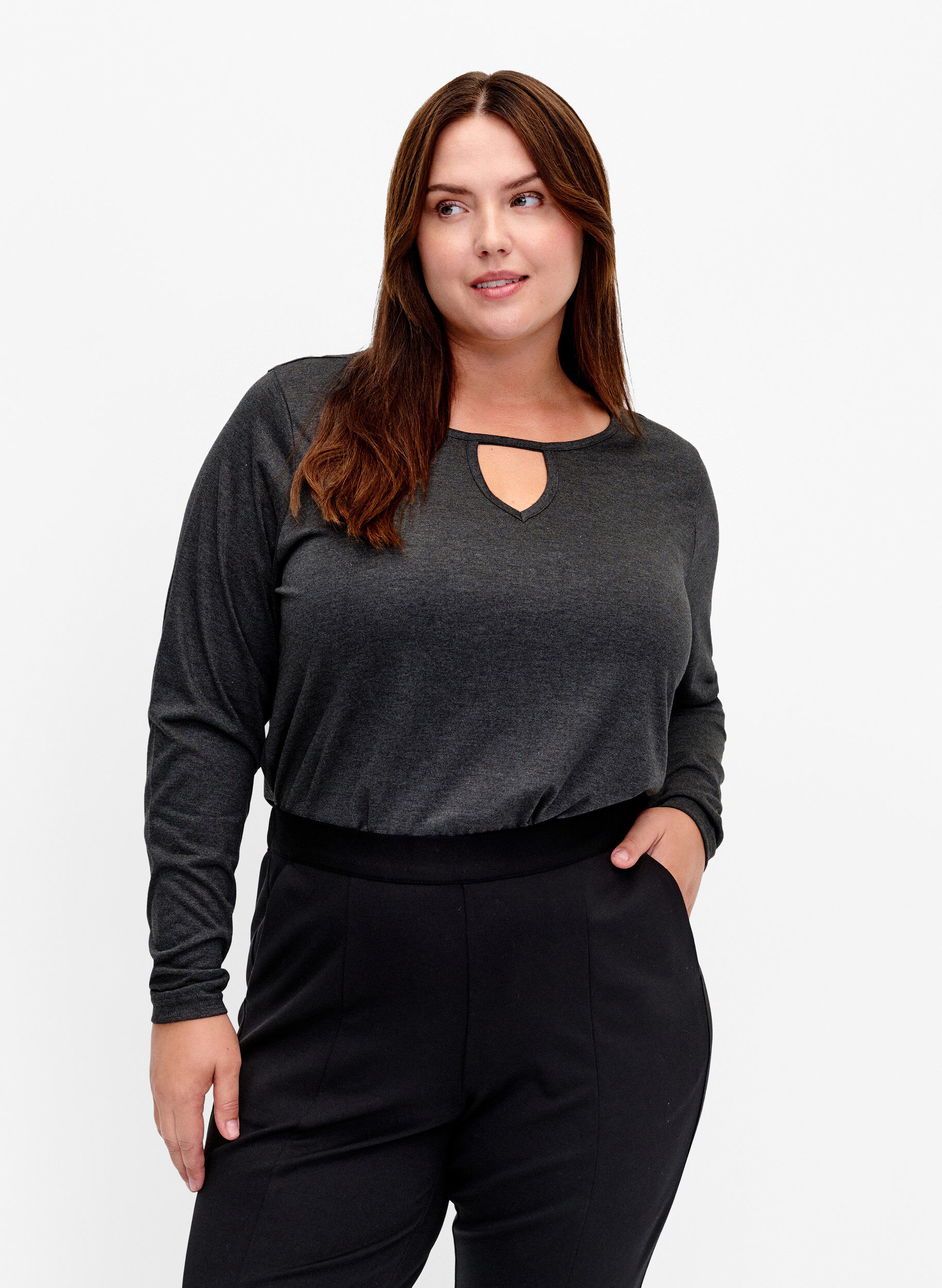 Zizzi Pitk&auml;hihainen meleerattu pusero, Black Mel. , Model image number 0