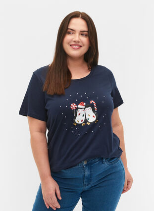Jouluinen t-paita puuvillasta, Navy Blazer Penguin, Model image number 0