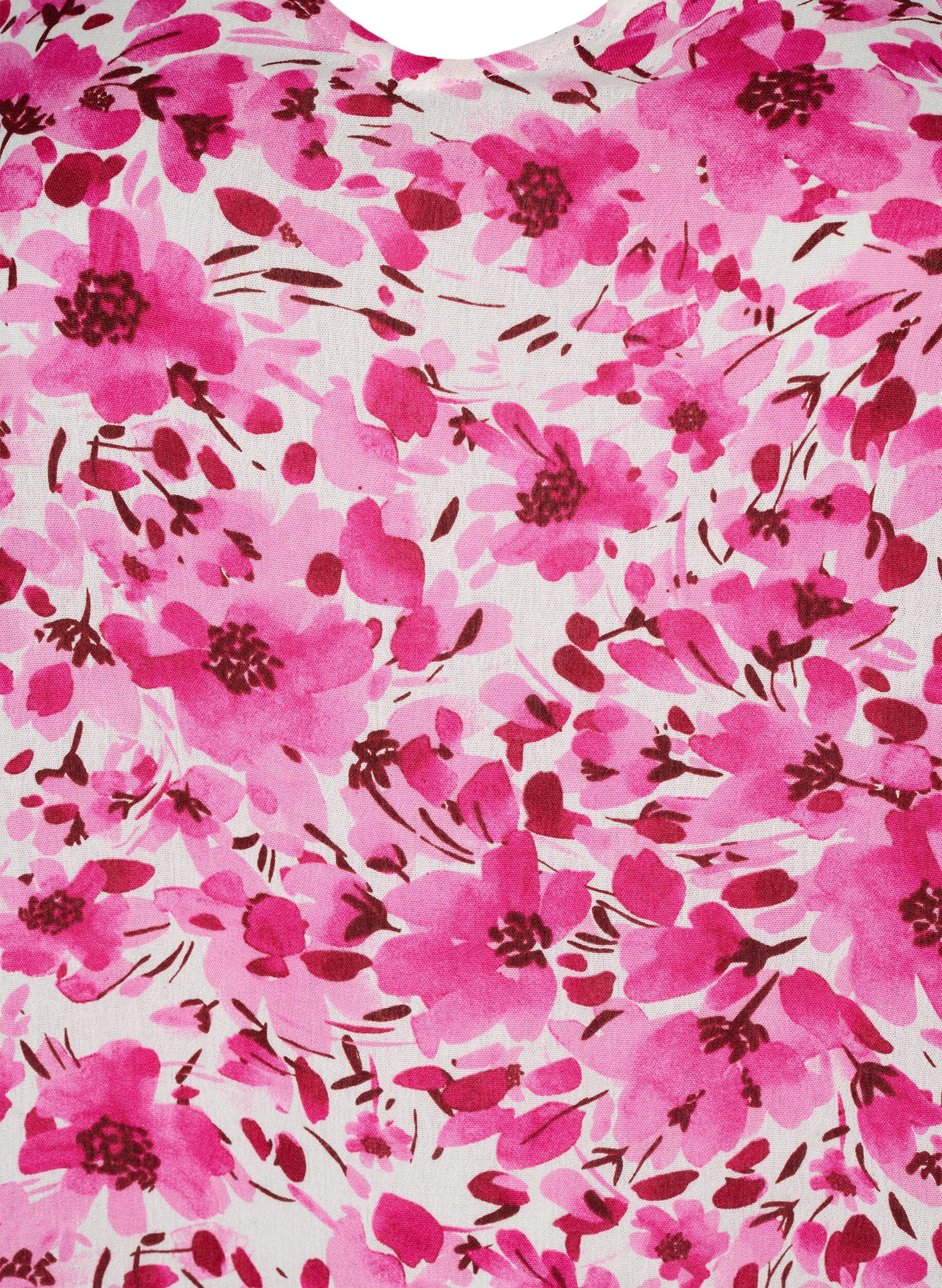 Zizzi Kukallinen viskoosimekko A-mallissa, Pink Flower Rain, Packshot image number 2