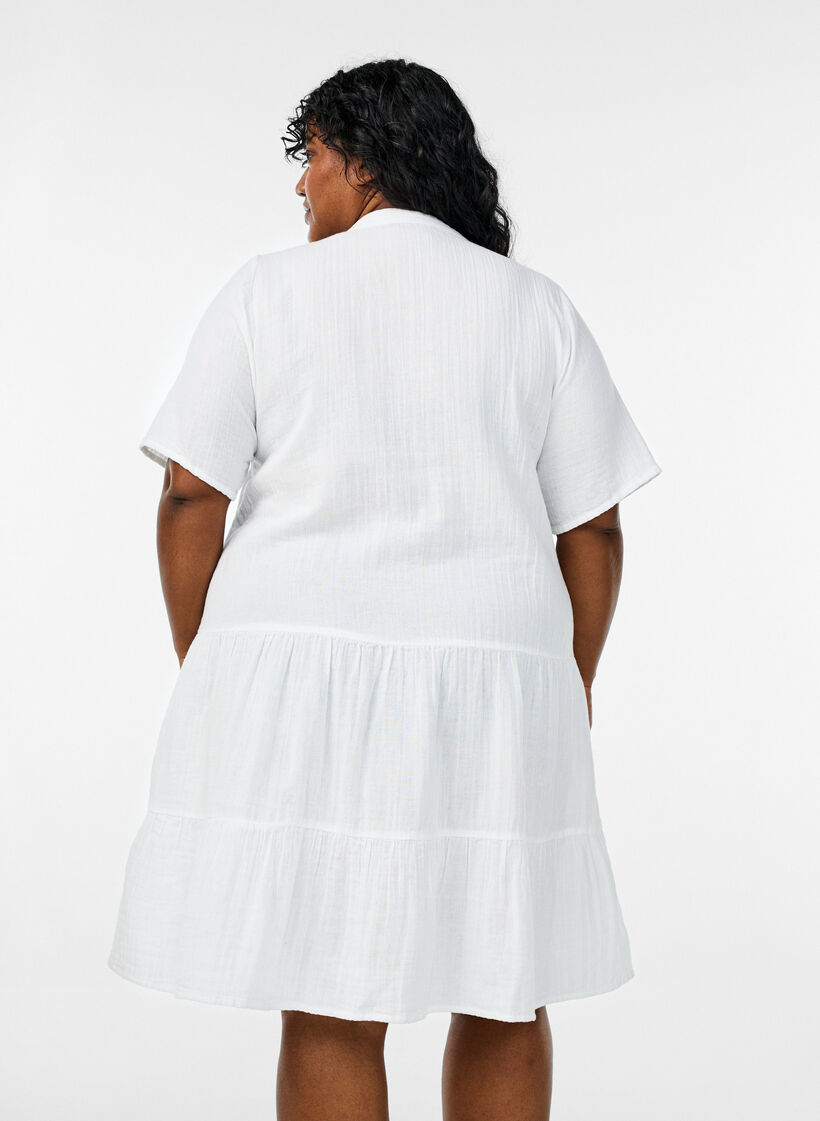 Lyhyt A-linjainen mekko puuvillamusliinista, Valkoinen, Model image number 2