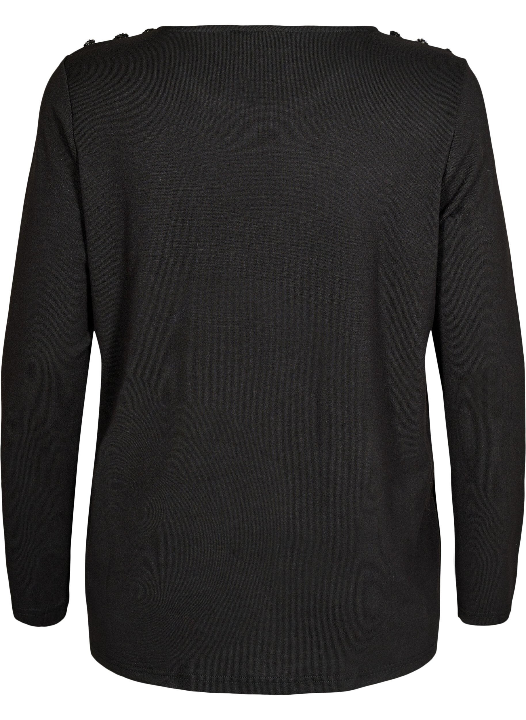 Zizzi Paljettipusero koristeellisilla napeilla, Musta, Packshot image number 1