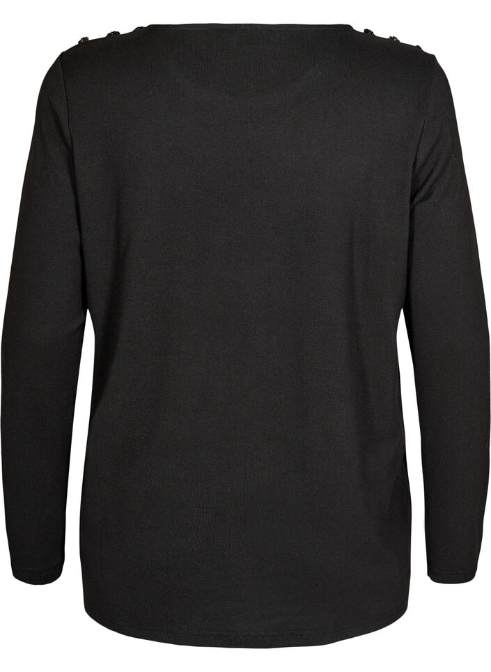 Paljettipusero koristeellisilla napeilla, Musta, Packshot image number 1