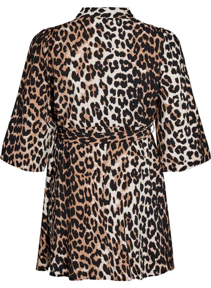 Patterned tunic with a tie-belt and 3/4 sleeves, Brown, Packshot image number 1