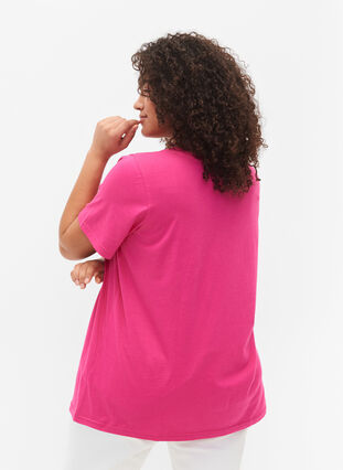 Puuvillainen t-paita v-pääntiellä ja printillä, Fuchsia Purple Love, Model image number 1