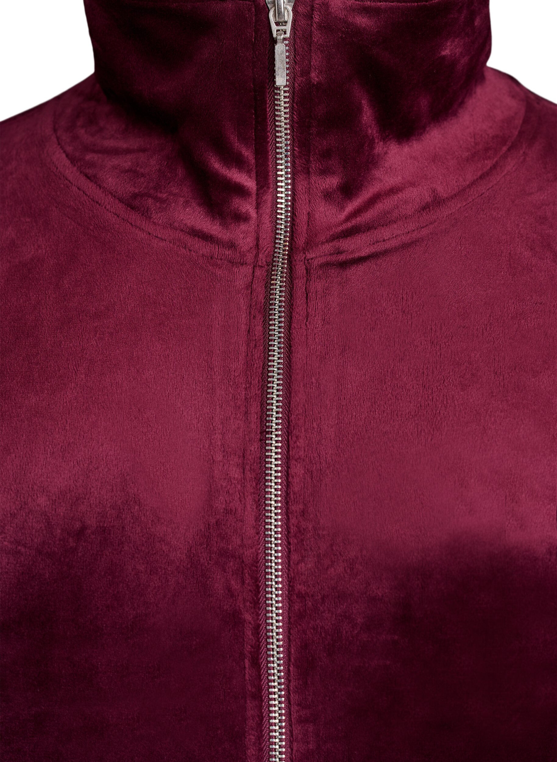 Zizzi Velour-neuletakki vetoketjulla ja korkealla kauluksella, Tumma Bordeaux, Packshot image number 2