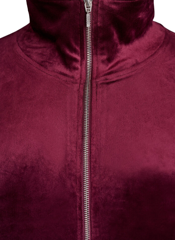 Velour-neuletakki vetoketjulla ja korkealla kauluksella, Tumma Bordeaux, Packshot image number 2