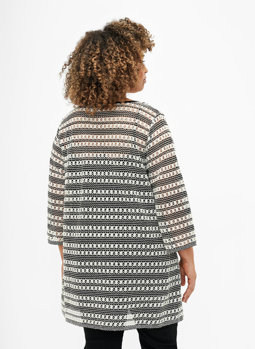 Virkattu neuletakki ja solmittava vyö, Black White, Model image number 1