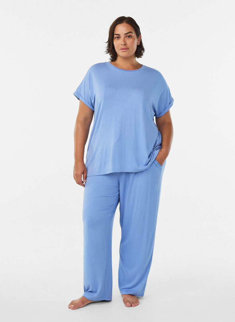 Rento yöpaita viskoosista., Sininen, Model image number 1