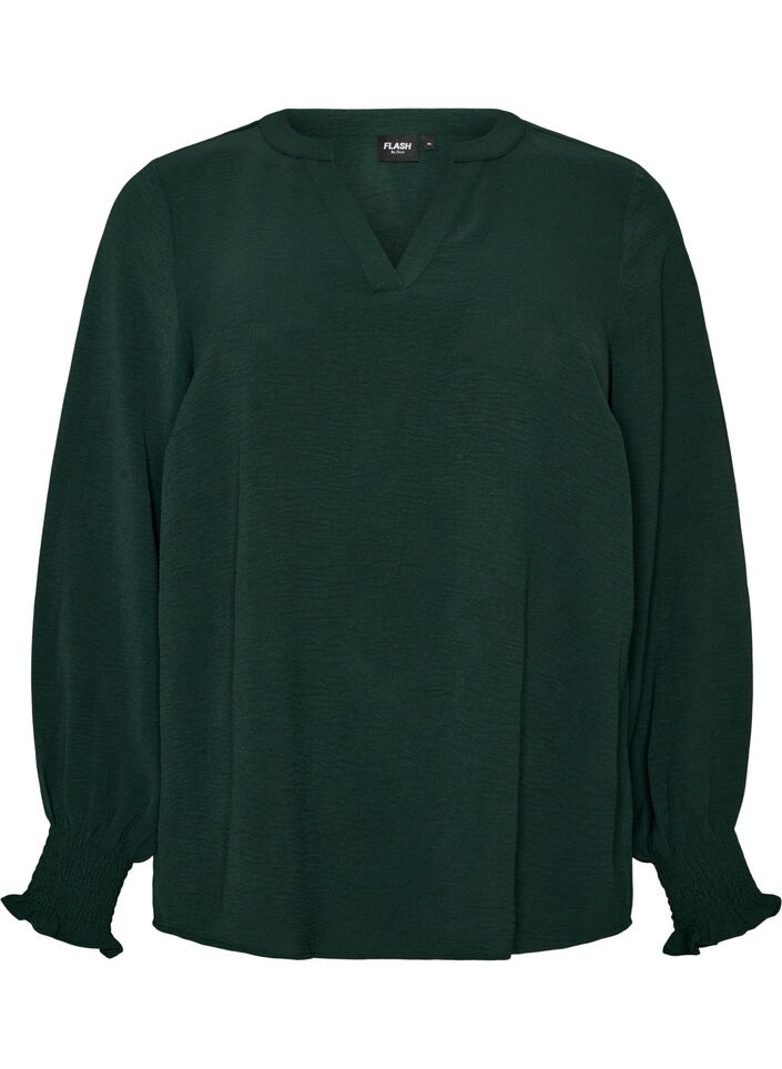 Pusero smock-kalvosimilla ja v-p&auml;&auml;ntiell&auml;, Vihre&auml;, Packshot image number 0
