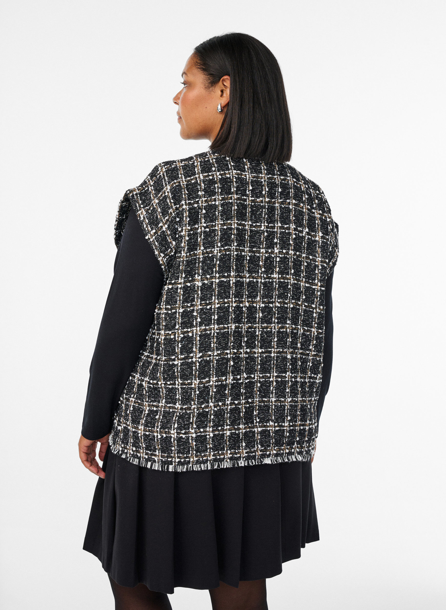 Zizzi Ruudullinen liivi koristeellisilla napeilla, Musta, Model image number 2