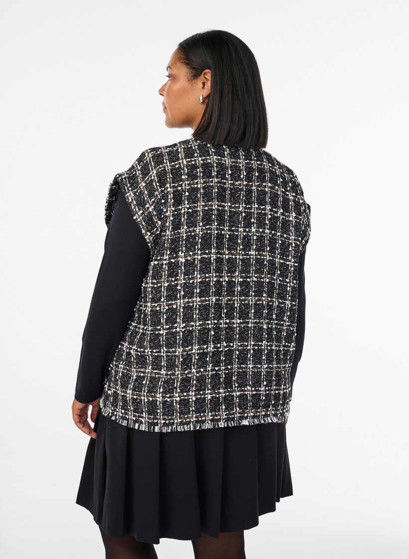 Ruudullinen liivi koristeellisilla napeilla, Musta, Model image number 2