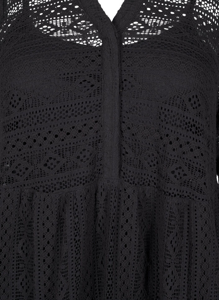 Lyhyt pitsimekko, jossa 3/4 hihat, Black, Packshot image number 2