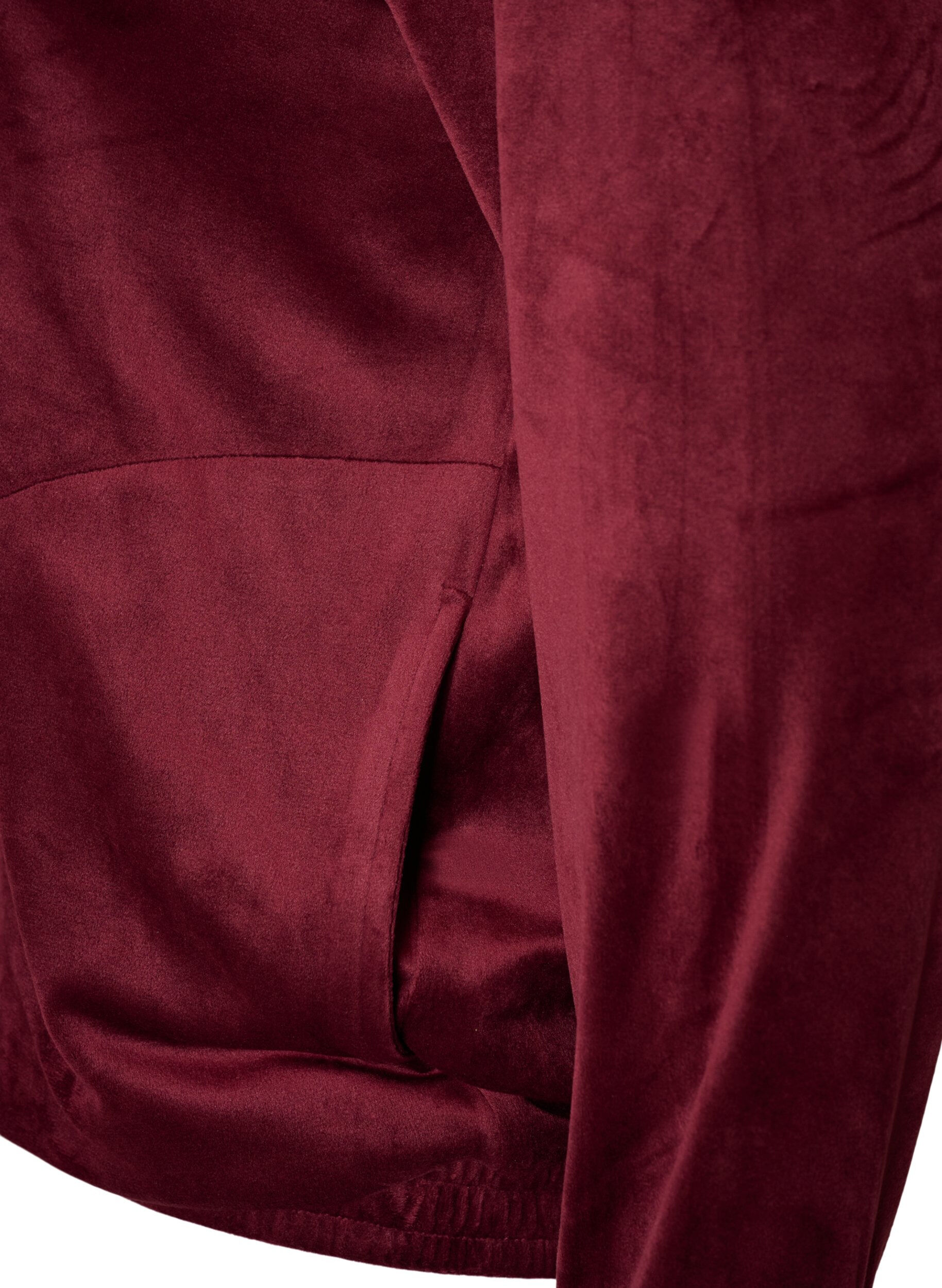 ZizziPehme&auml; velourneuletakki vetoketjulla ja korkealla kauluksella, Punainen, Packshot image number 3