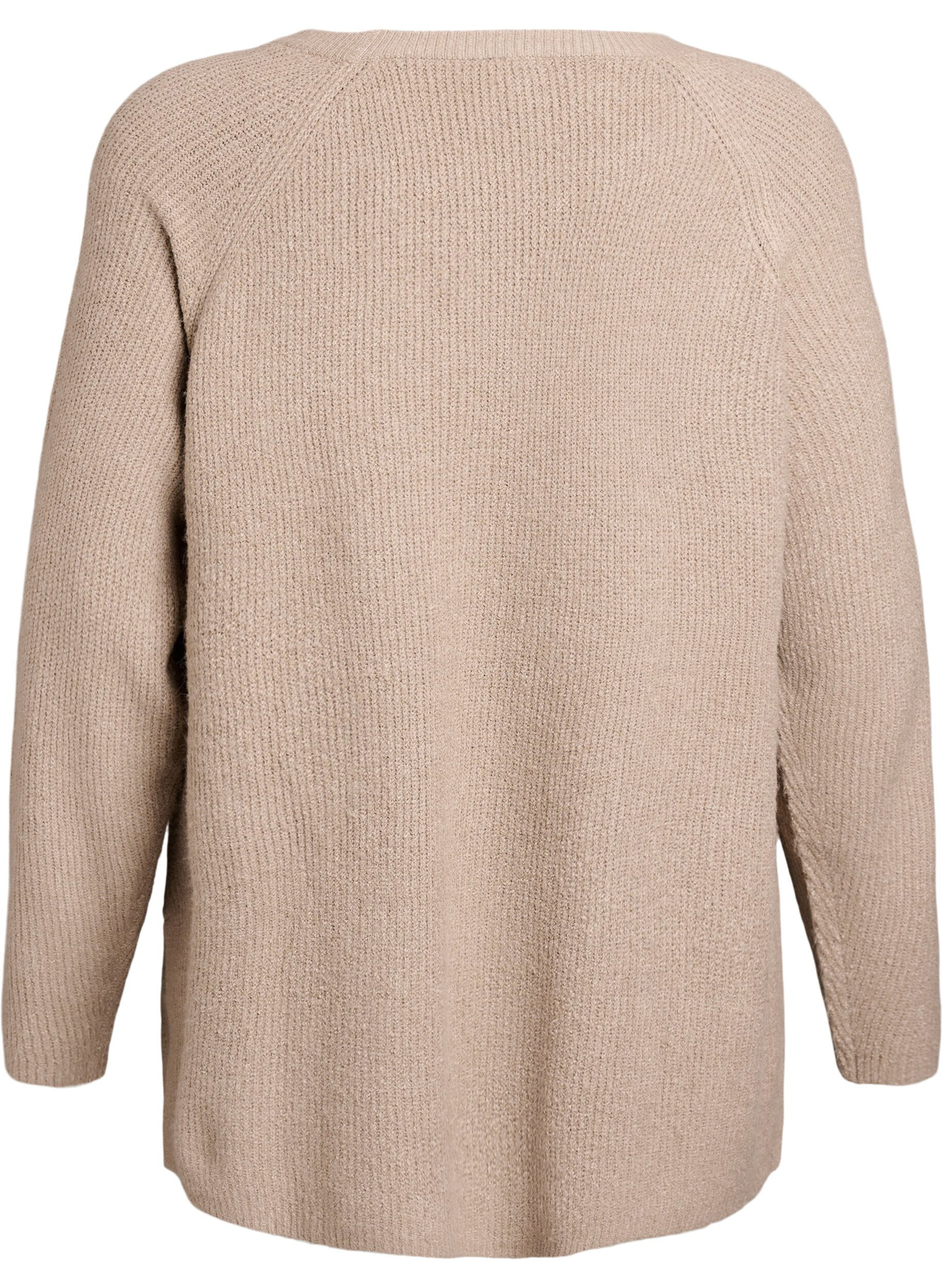 ZizziNeulepusero, jossa on vinoraitakuvio ja raglanhihat, Beige, Packshot image number 1