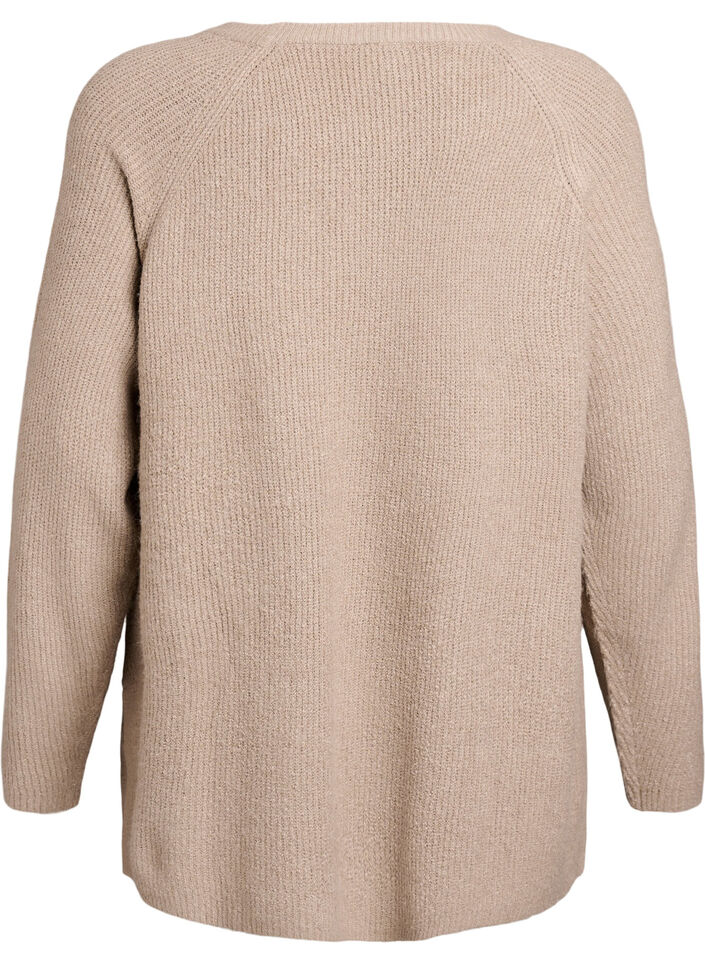 Neulepusero, jossa on vinoraitakuvio ja raglanhihat, Beige, Packshot image number 1