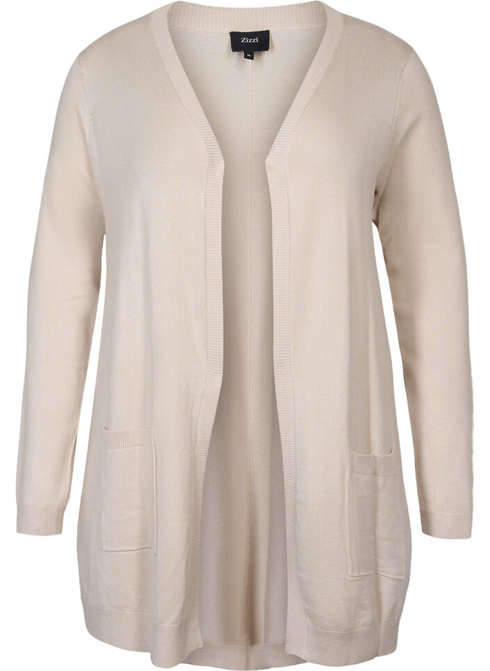Pitk&auml; neuletakki viskoosisekoitteesta, Beige, Packshot image number 0