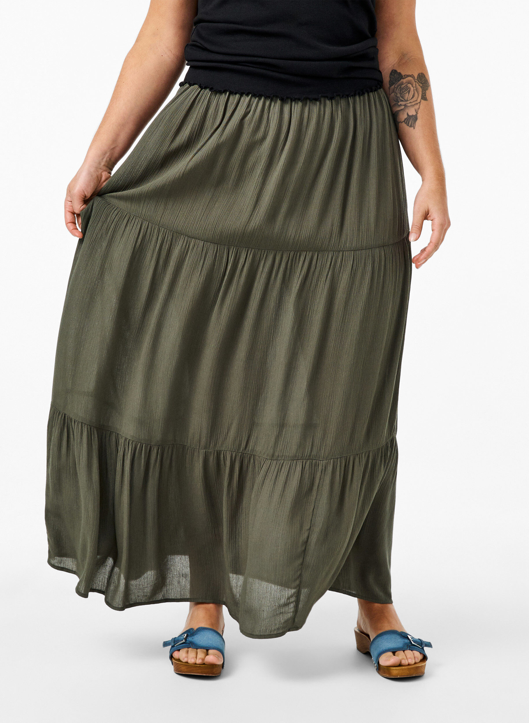 ZizziPitk&auml; hame joustavalla vy&ouml;t&auml;r&ouml;ll&auml;, Vihre&auml;, Model image number 2
