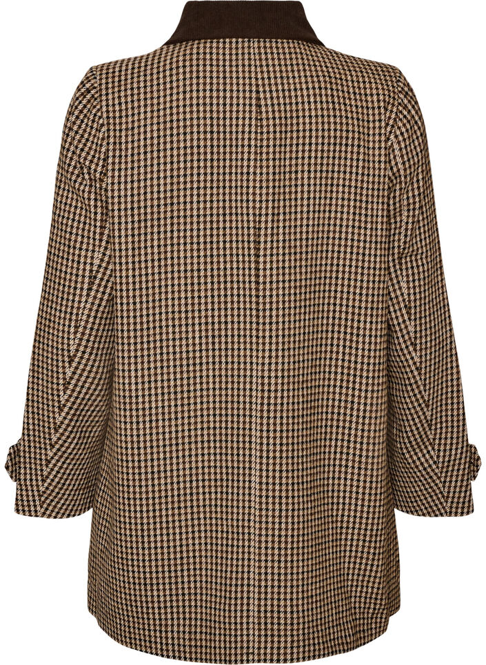 Ruudullinen takki vakosametilla kauluksessa, Ruskea, Packshot image number 1