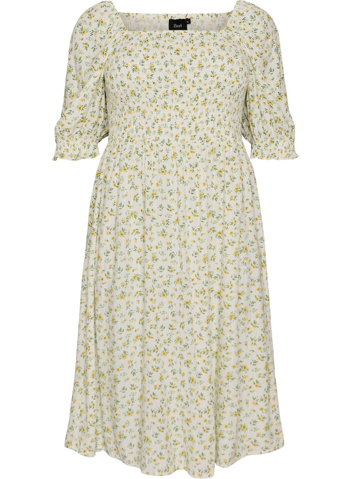 Kukkakuvioinen kes&auml;mekko viskoosista, Valkoinen, Packshot image number 0