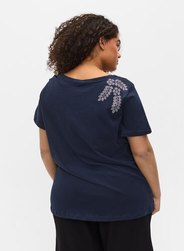 Puuvillainen t-paita koristekivillä, Navy Blazer Stone, Model image number 1
