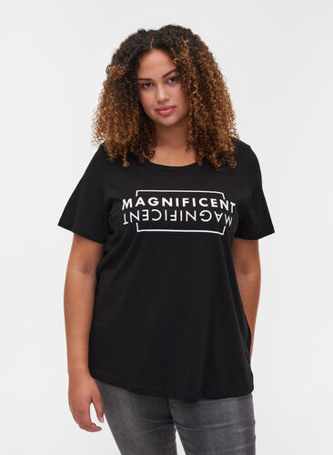Lyhythihainen puuvillainen t-paita painatuksella, Black/Magnificent, Model image number 0