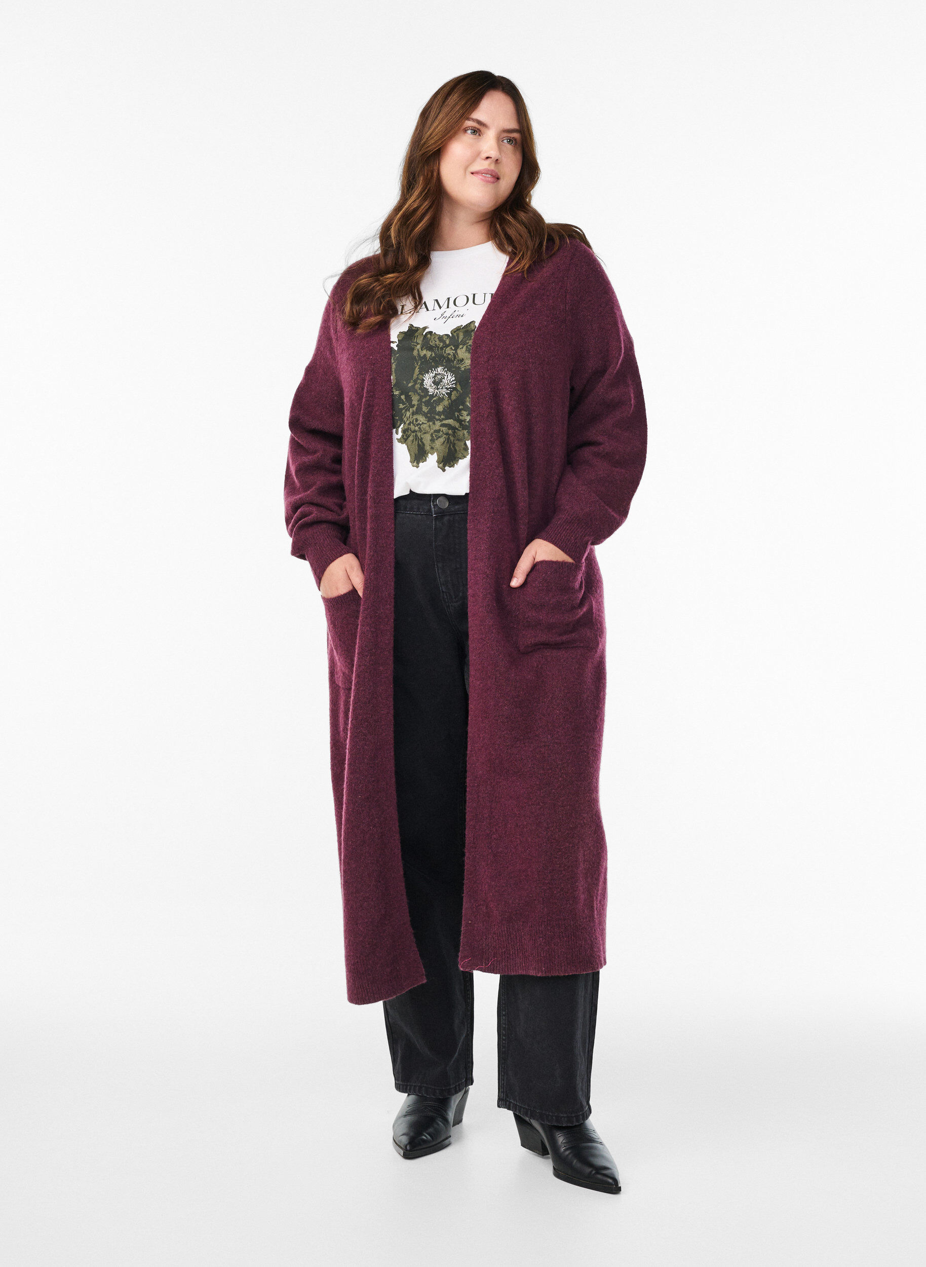 Pitk&auml; neuletakki taskuilla, Punainen, Model