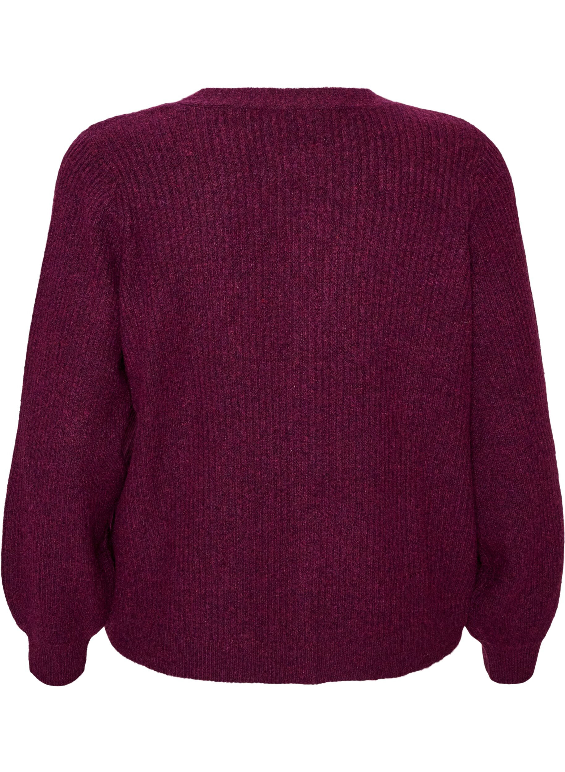 ZizziNeuletakki V-p&auml;&auml;ntiell&auml; ja ribatulla tekstuurilla, Violetti, Packshot image number 1