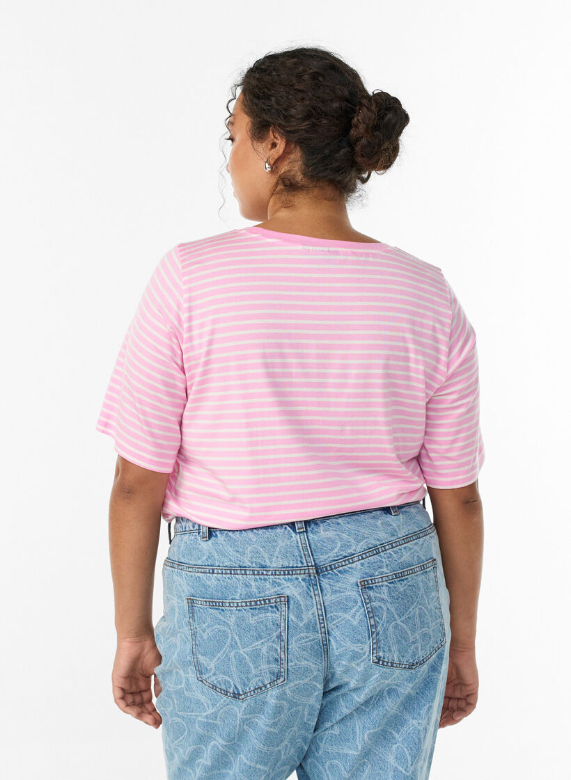 T-paita TENCEL&trade; Lyocellista ja raidoilla, Vaaleanpunainen, Model image number 1