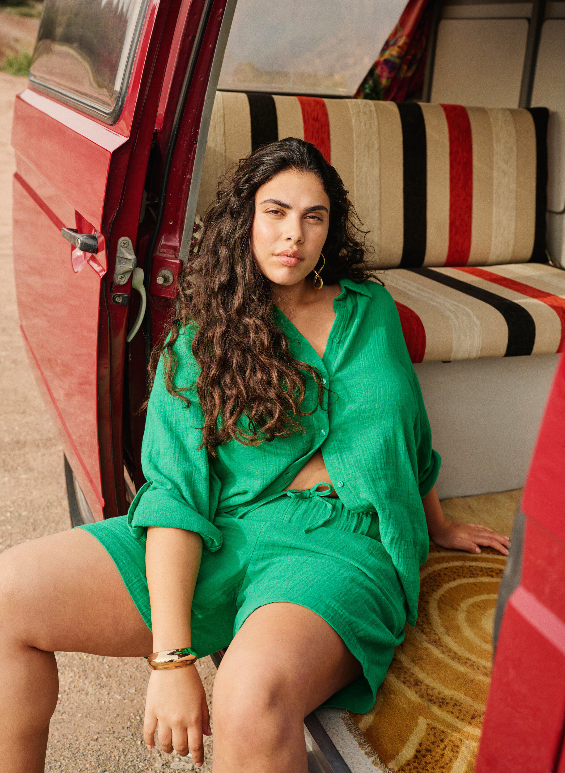 Zizzi Puuvillamusliinishortsit taskuilla, Jolly Green, Image image number 0