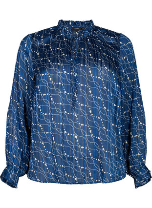 Pitkähihainen pusero röyhelöillä ja painatuksella, Dress Bl. Swirl AOP, Packshot image number 0