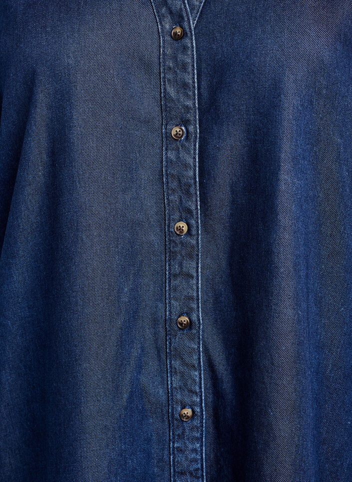 Denim -lookinen mekko nappikiinnityksell&auml; ja r&ouml;yhel&ouml;hihoilla, Sininen, Packshot image number 2