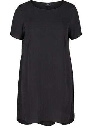 Yksivärinen mekko lyhyillä hihoilla, Black, Packshot image number 0