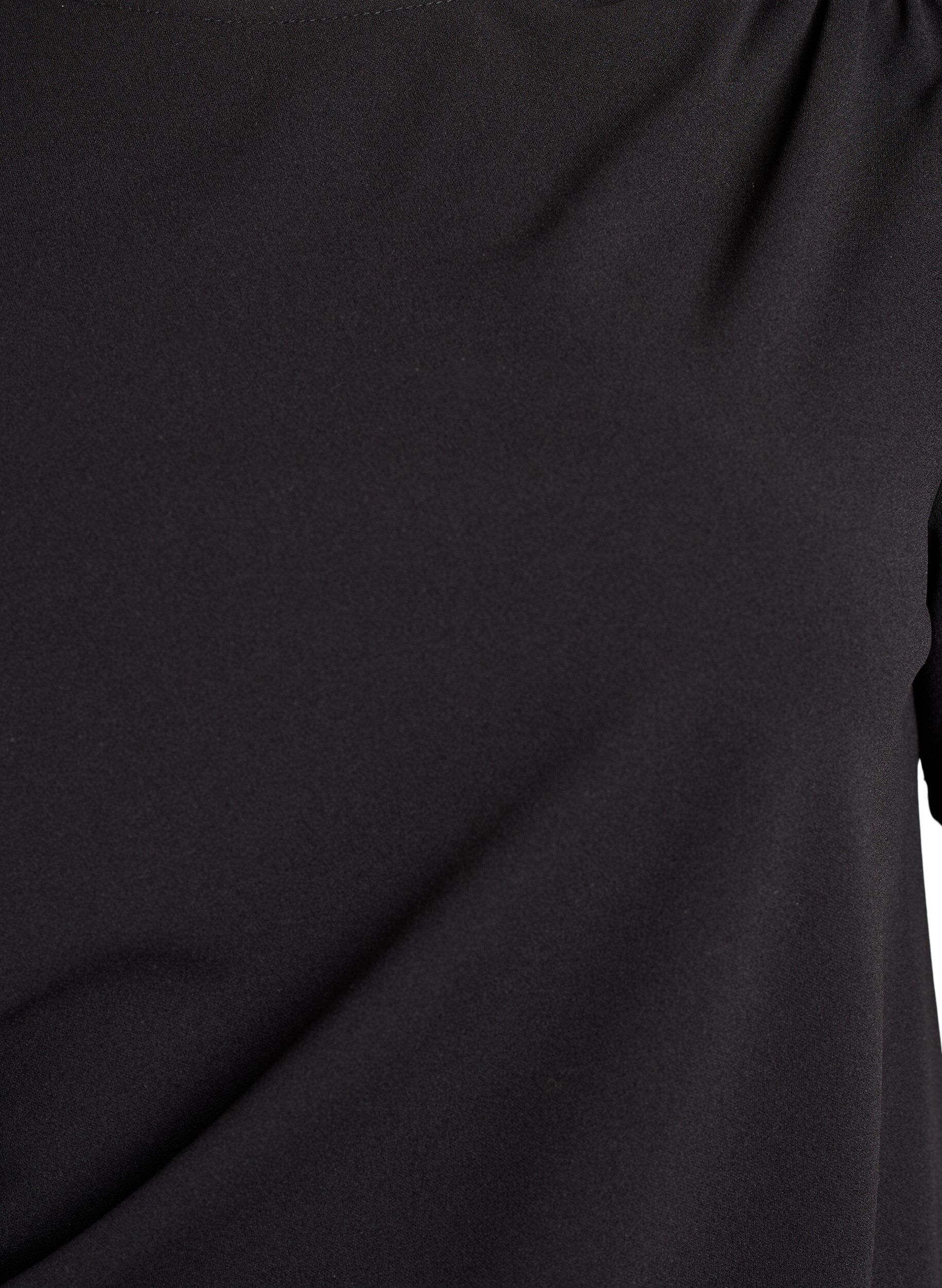 Zizzi Lyhythihainen pusero rypytyksill&auml; ja ep&auml;symmetrisell&auml; helmalla, Musta, Packshot image number 2