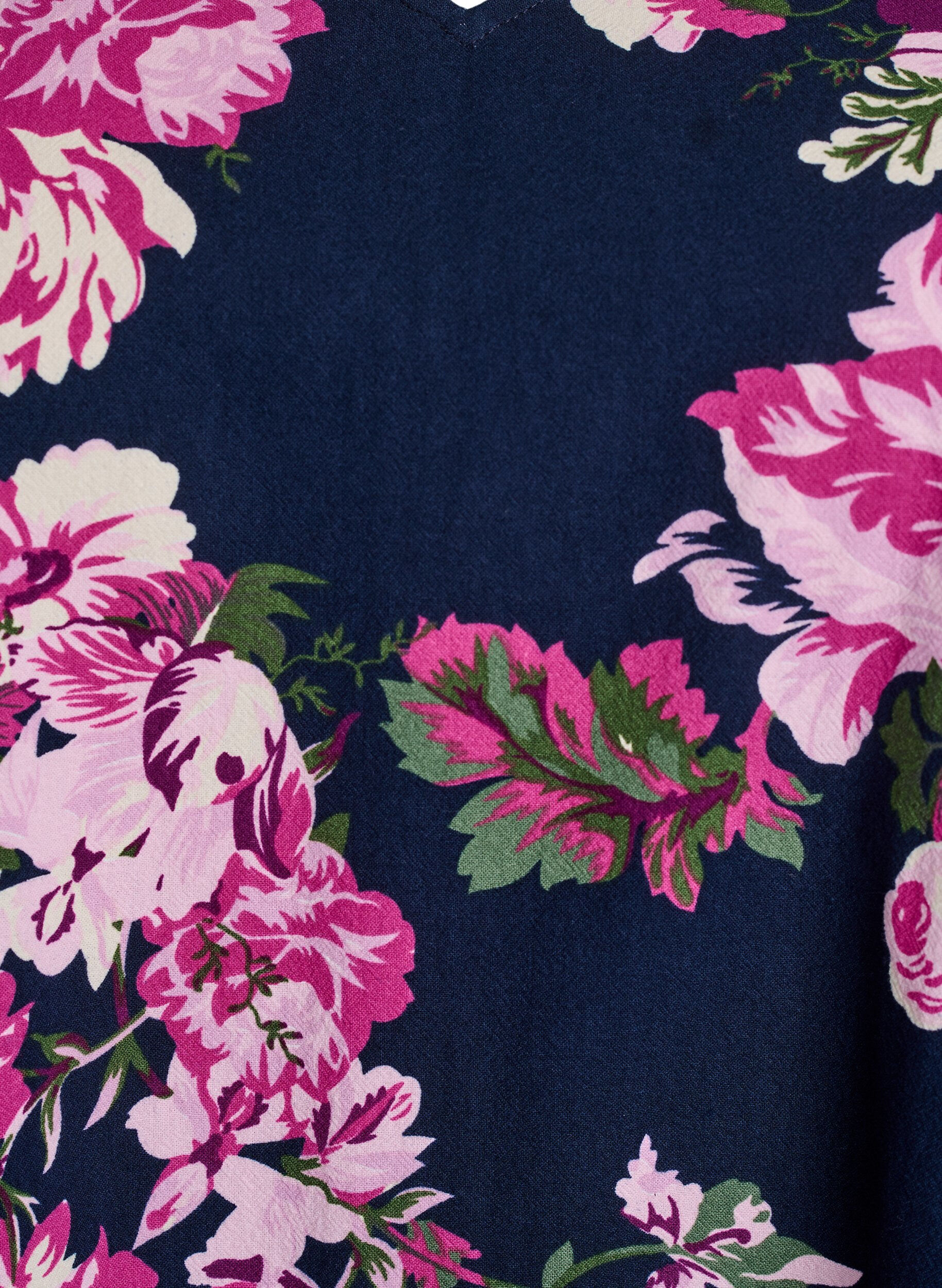 Zizzi Lyhyt puuvillamekko V-p&auml;&auml;ntiell&auml; ja pitkiss&auml; hihoissa, Sininen, Packshot image number 2