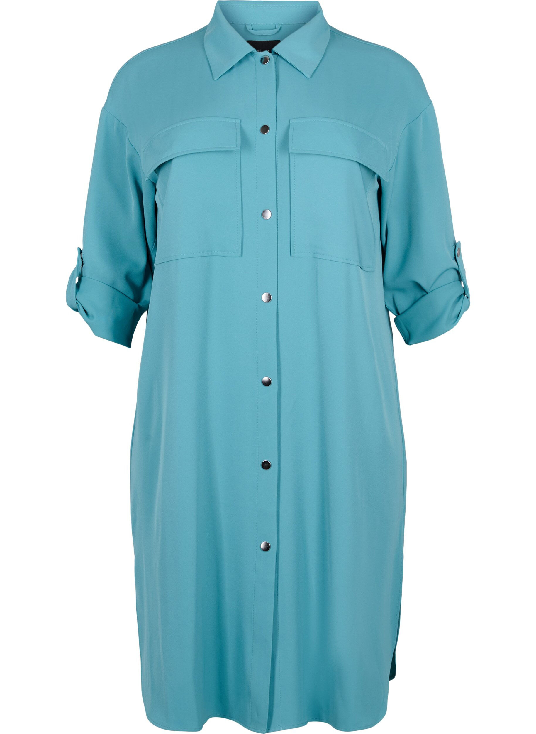 Zizzi Pitk&auml; paitatakki napituksella, Brittany Blue, Packshot image number 0