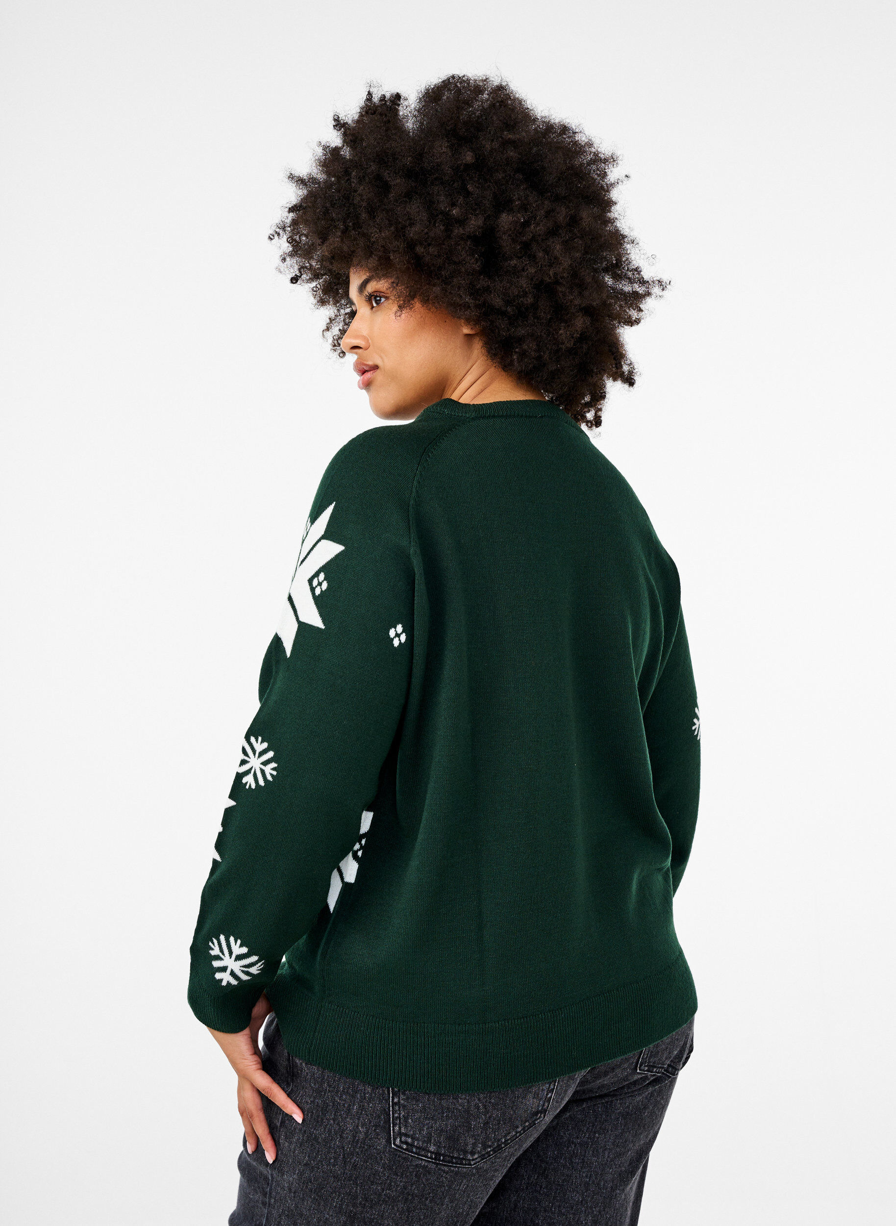 Zizzi Lumihiutaleilla koristeltu neulottu villapaita, Vihre&auml;, Model image number 2