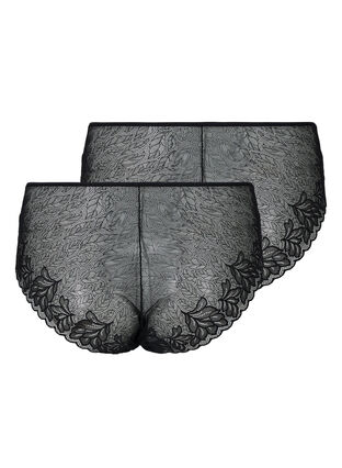 2 kpl korkeavyötäröisiä alushousuja pitsillä, Black/Black, Packshot image number 1