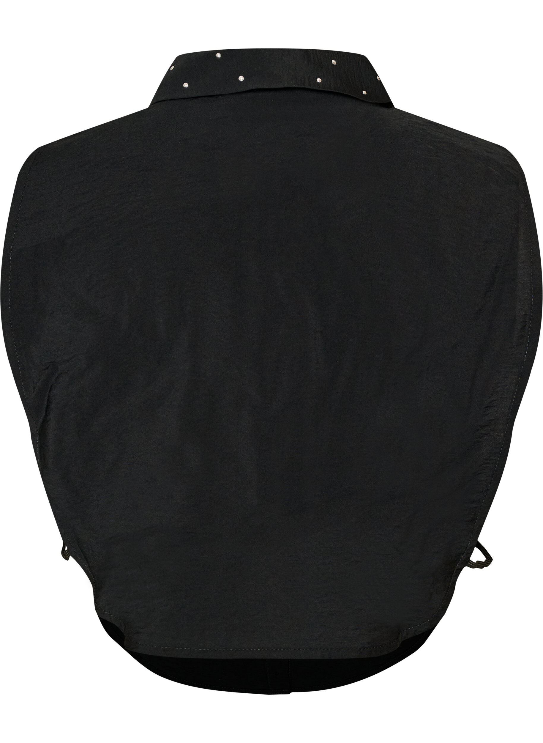 ZizziKauluksen yksityiskohta strasseilla ja napeilla, Musta, Packshot image number 1